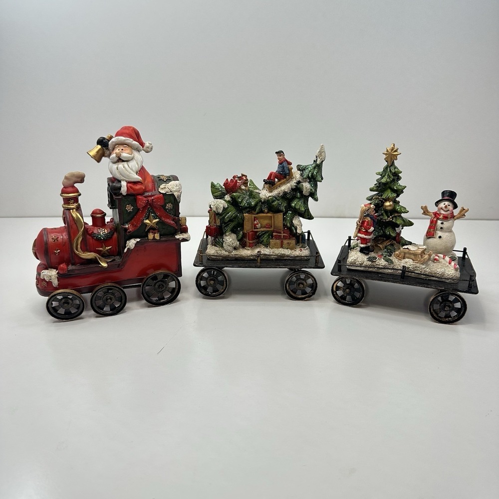 Vintage Santa Claus Ring Salvation Army Bell Locomotive Engineer Train (3 Cars)